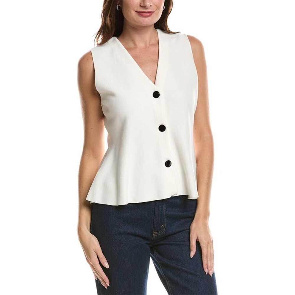 Anne Klein Womens V-Neck Peplum Vest, White